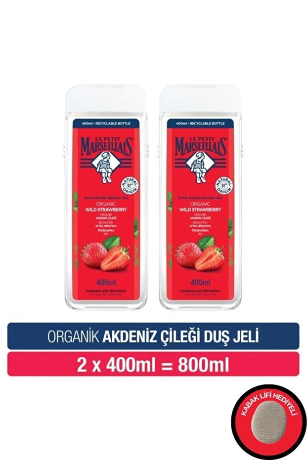 Le Petit Marseillais Akdeniz Çileği Nemlendirici Banyo ve Duş Jeli 400ml Kabak lifi hediyeli