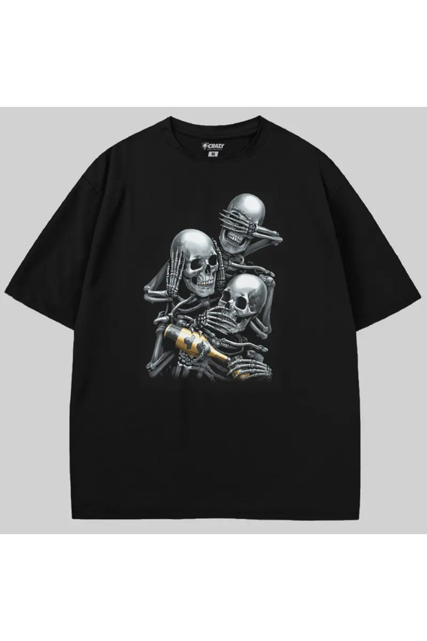 Три черепахи-мавпи Oversize Tişört - 1