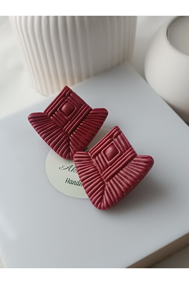 Bohemian Burgundy Handmade Polymer Clay Steel Earring Apparatus Ethnic Pattern Textured Women's Earrings