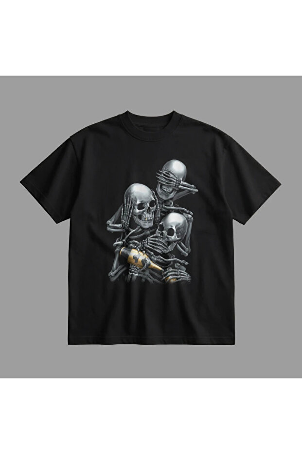 Три черепахи-мавпи Oversize Tişört - 4