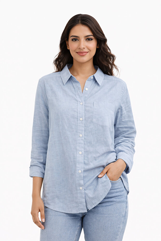 Keten Look Oversize Gömlek - 1