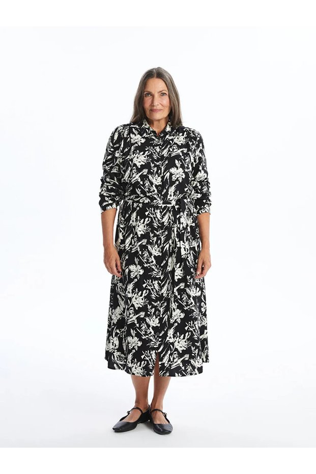 Lcw Grace Black Floral Women's Shirt Dress