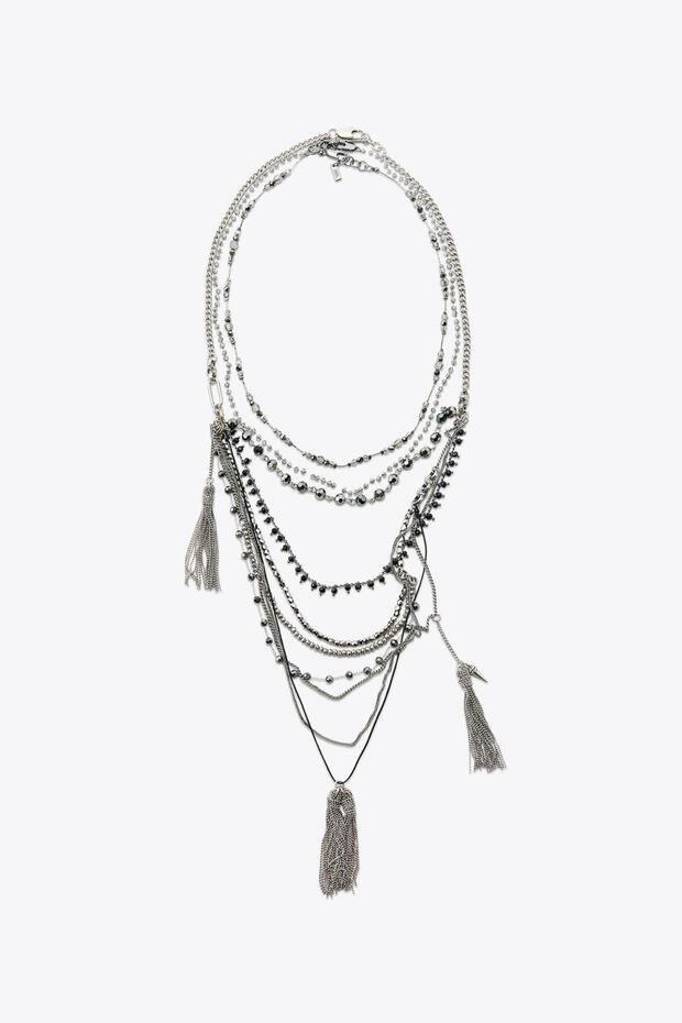 Multi beaded tassel necklace - 1
