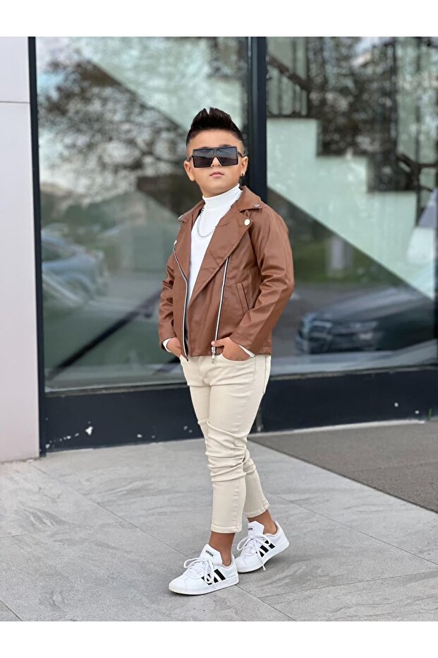 بدلة سترة جلدية للأولاد - 1