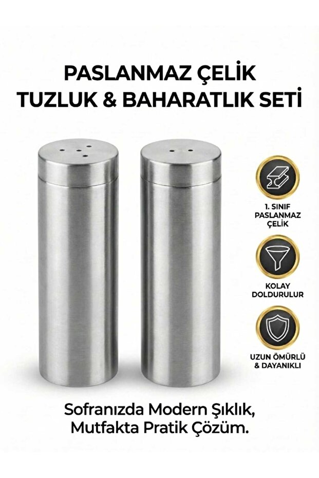 Modern Metal Salt and Pepper Shaker Set - Stainless Steel Cylinder Design (Set of 2)