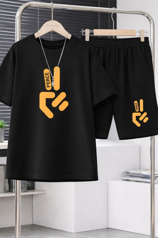 - Tshirt and Shorts Set, Lace-Up Printed