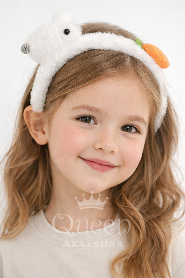 Cute Furry Fluffy Plush Rabbit Carrot Crown Children's Tiara White