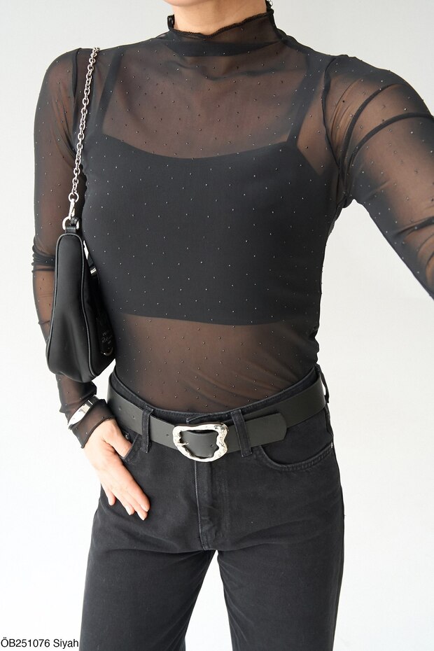 Transparan Taşlı Bluz - 2