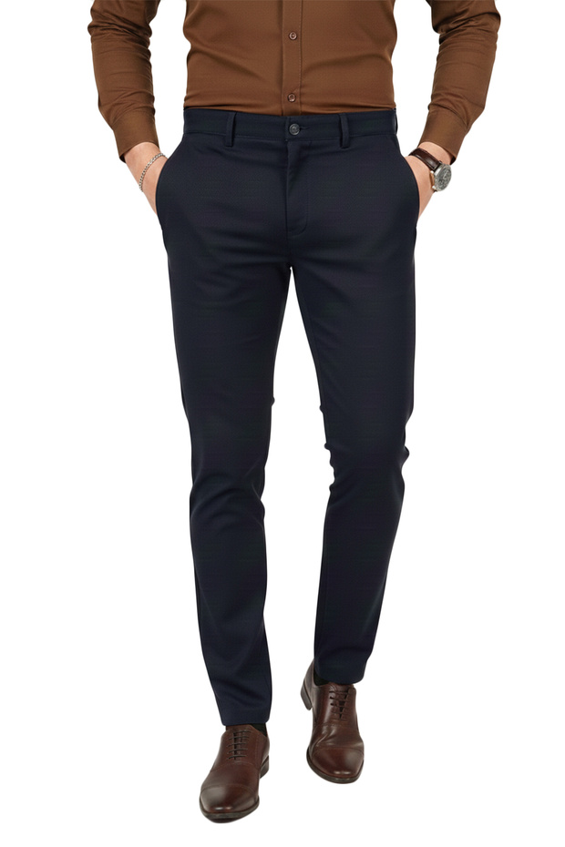 Men's Dark Navy Blue Modern Fit Stretch Fabric Fabric Trousers Casual & Office Use 2602020