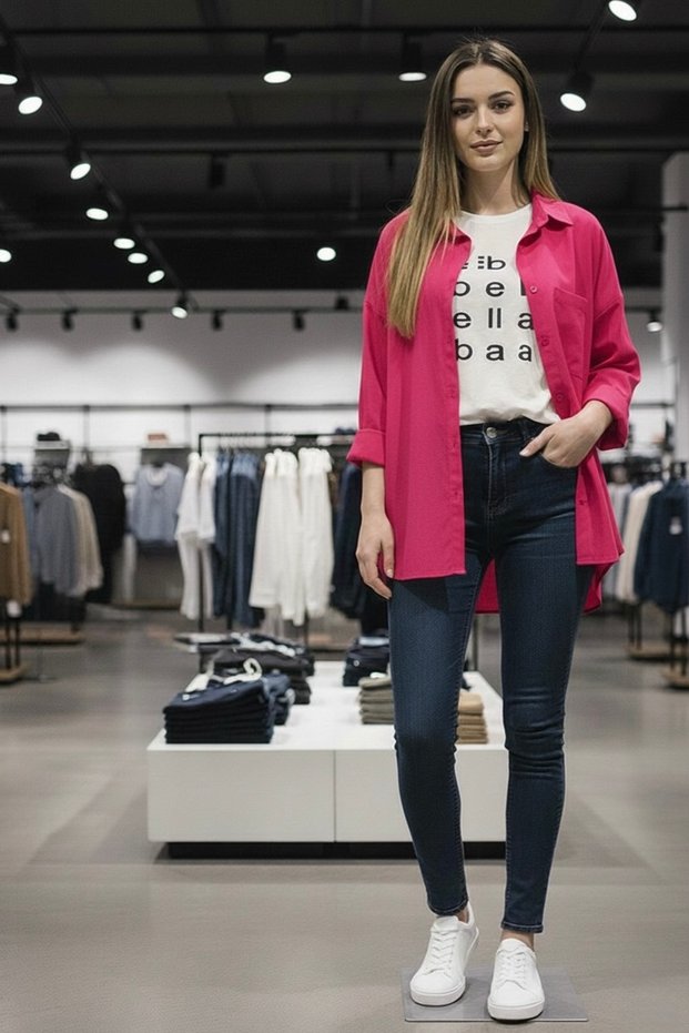 Oversized Front-Tie 100% Linen Shirt with a Loose Fit. Fuchsia