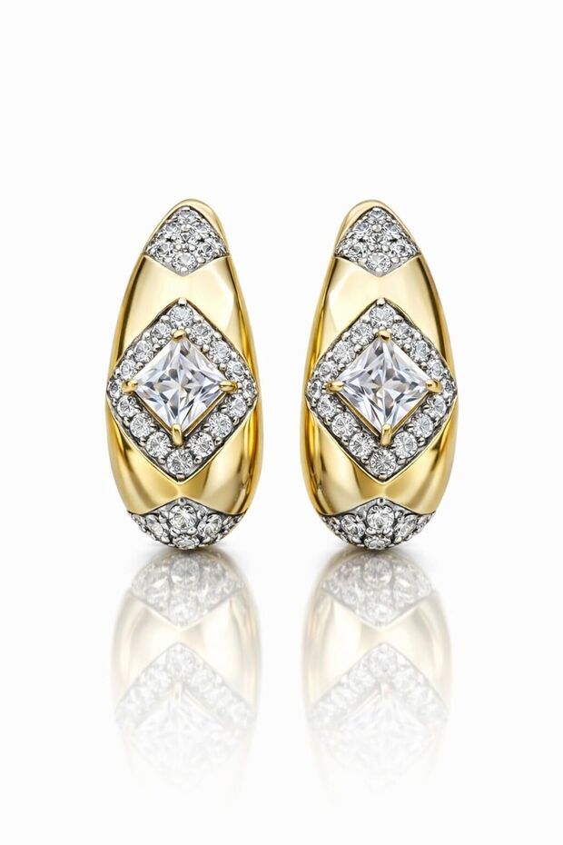 Noctis Baguette Zircon Stone Gold Earrings