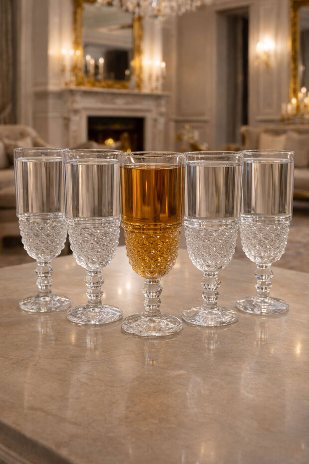 Premium Crystal Glass Footed Coffee Side Cup – Luxurious Patterned Stylish Presentation Set 220 ml 6-Piece
