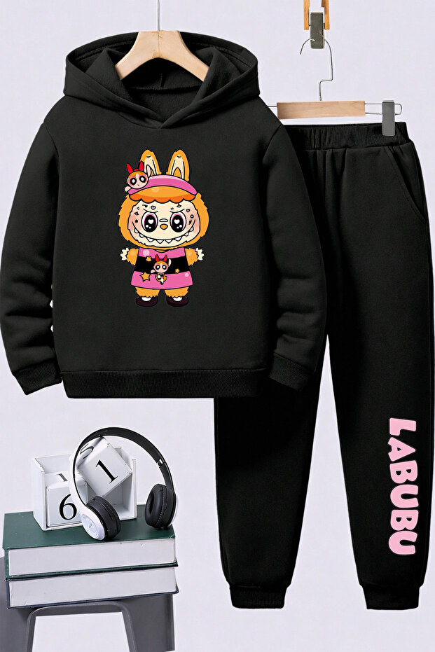 Labubu Printed Children's Premium Sweatshirt Set 2-Piece Set Hoodie Bottom Top Set
