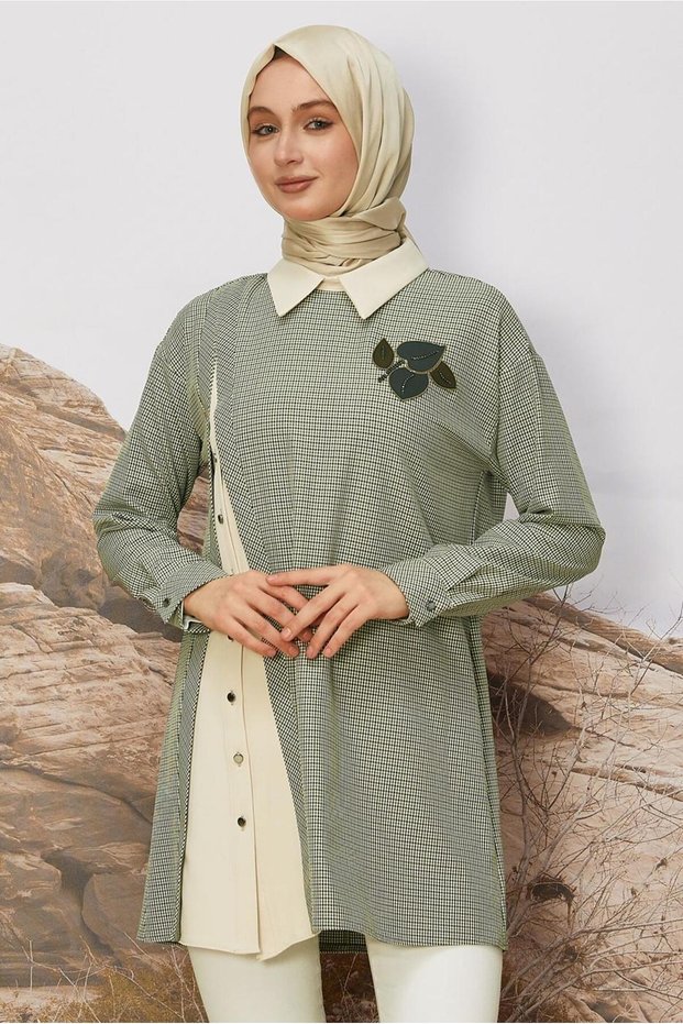 Shirt Collar Plaid Tunic 46125