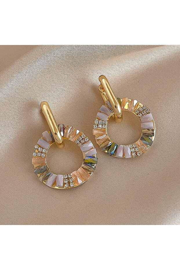 rhinestone earrings 2 Style Elegant Rhinestone Zircon Drop Earrings Golden Circle Dangle Earrings fo