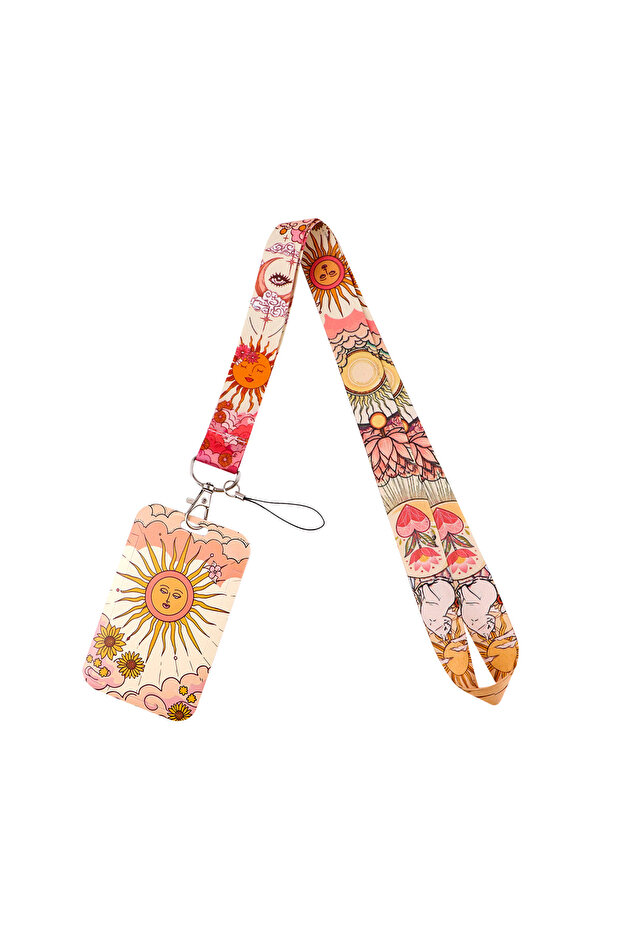 2 Sun Moon Face Lanyard Neck Strap Keychain Cartoon ID Card Cover Badge Holder Mobile Phone Hang Ro.