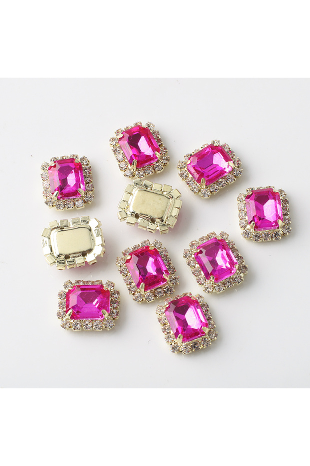 Rose Red 12X14mm 10Pcs Rectangular Diamond Inlaid Four Hole Claw Diamond DIY Jewelry Hair Shoes Hats