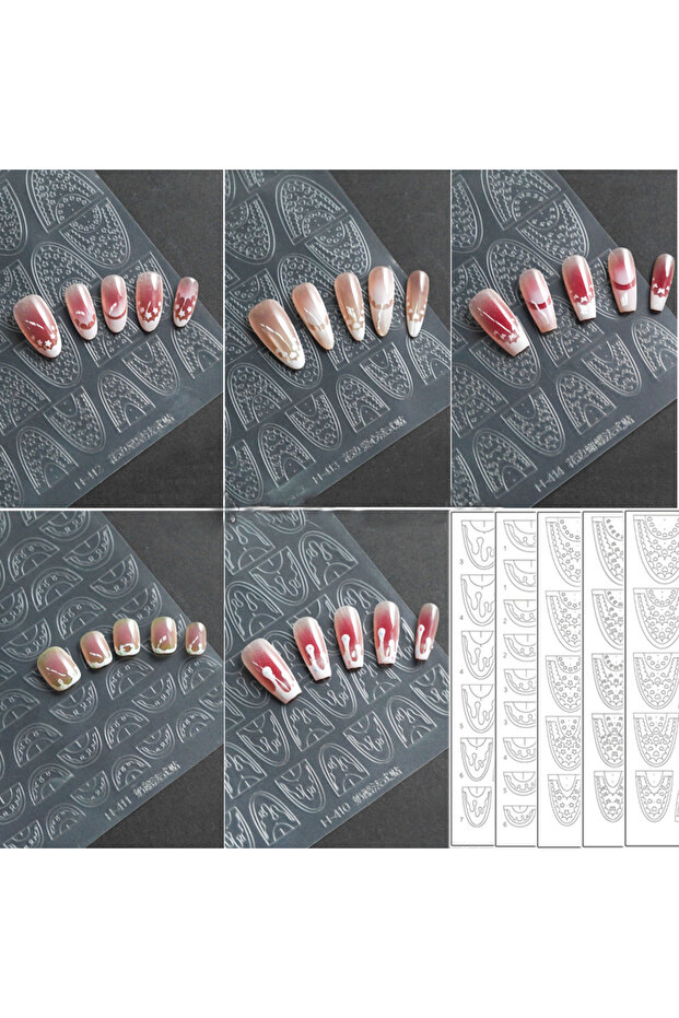 5PCS 5 Sheets French Cheese Nail Stickers Decoration Self-Adhesive Hollow Lace Nail Art Decals Butte