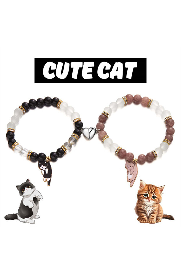 B New style creative two-piece heart-shaped magnetic snap charm lazy cat pendant bracelet for fashi.