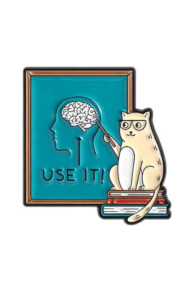 QHXZ5403 Funny Cat Use It Enamel Pins Brain Brooches Lapel Badges Sarcasm Sarcastic Animal Quotes Je