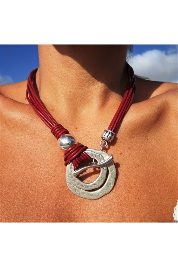 YB4020-1 1PC Bohemian Ethnic Style Double Layer Ring Pendant Necklace Vintage Jewelry Anniversary Ho