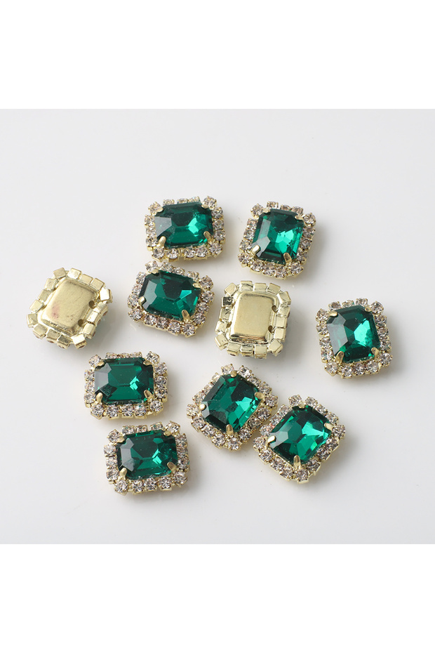 green 12X14mm 10Pcs Rectangular Diamond Inlaid Four Hole Claw Diamond DIY Jewelry Hair Shoes Hats Ma