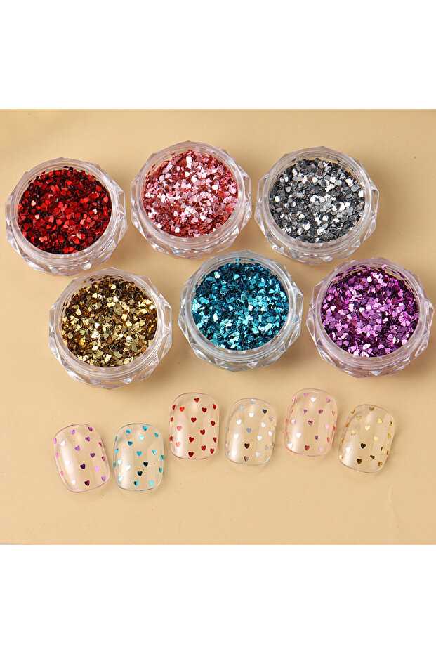 F-202 12 Grids Love Heart Nail Art Glitter Sequin 3D Holographic Crystal Sparkly Sequin Flash Flakes