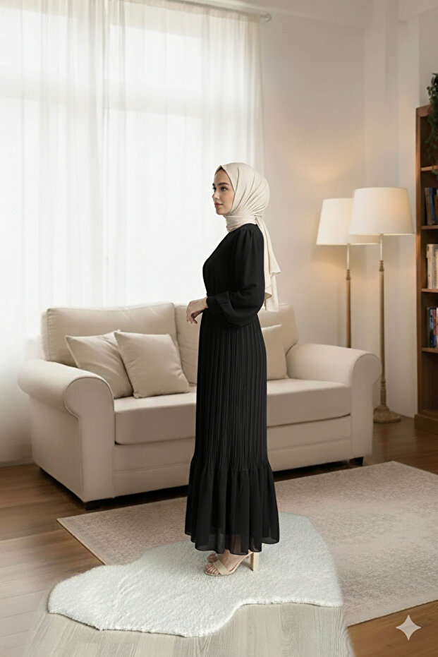 Şifon Piliseli Elbise - 2