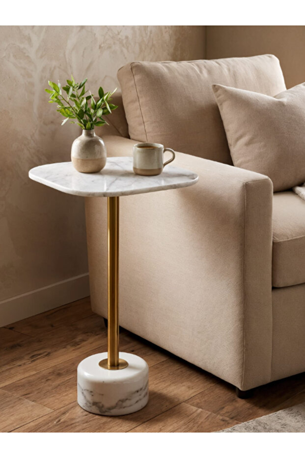Modern marble serving table with a cylindrical base - 1