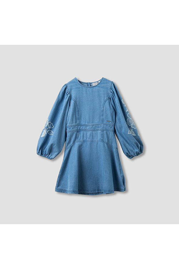 Round Neck Long Sleeves Dress with Embroidery