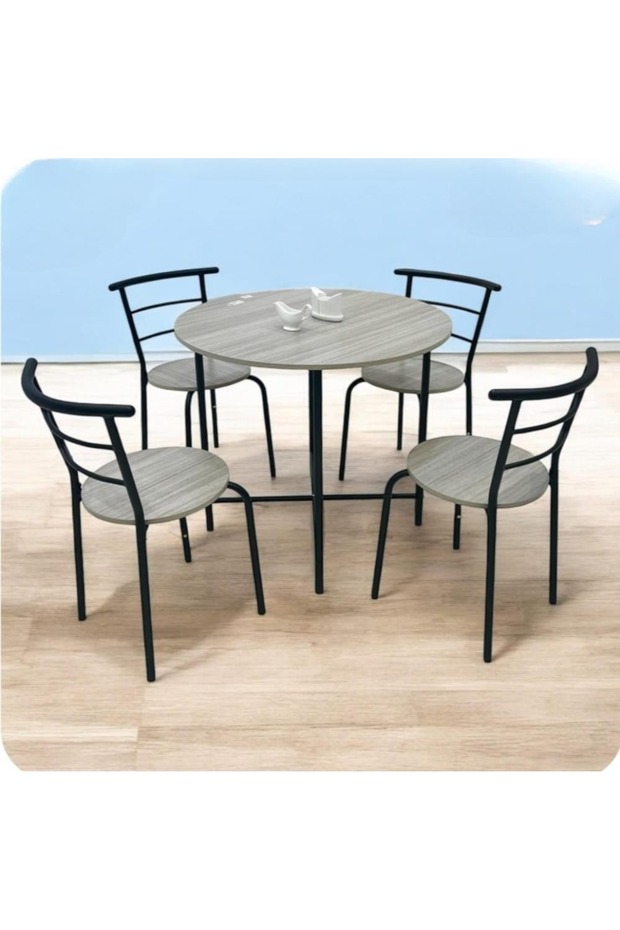 Round dining table with 4 chairs, modern design - 1