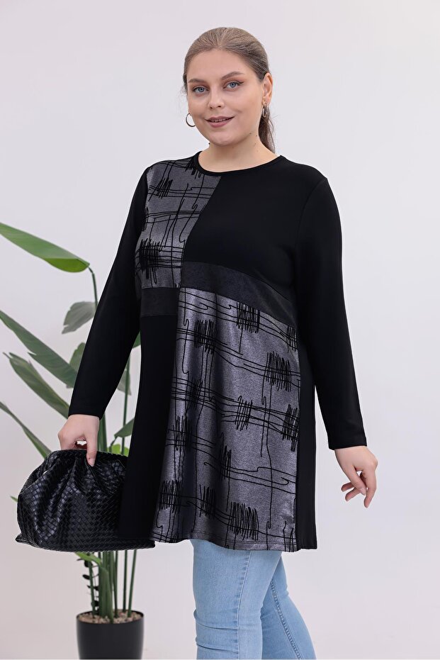 Plus Size Silver Detailed Tunic Blouse - 5