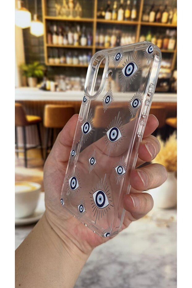 iPhone 16 Compatible Evıleye Patterned Transparent Shock-Absorbing Camera Protected Clear Case - 4