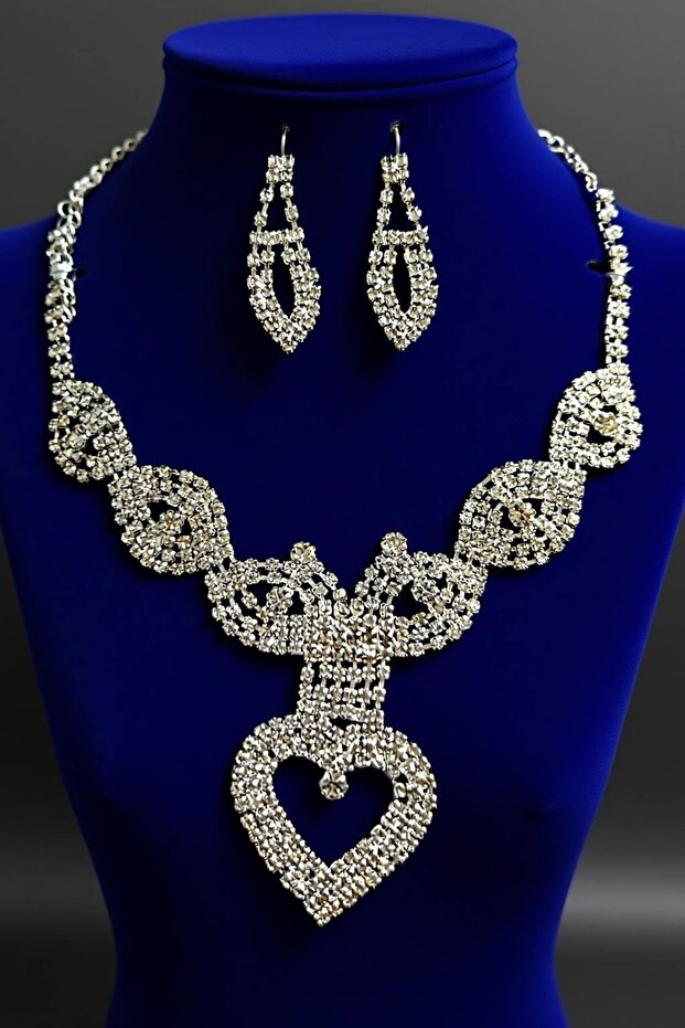 Silver Color Stone Detailed 4-Piece Evening Dress/Wedding Set