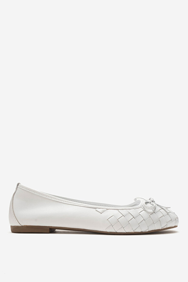 Women's Bow Flat Sole Ballerina Real Leather Zy 4055 White