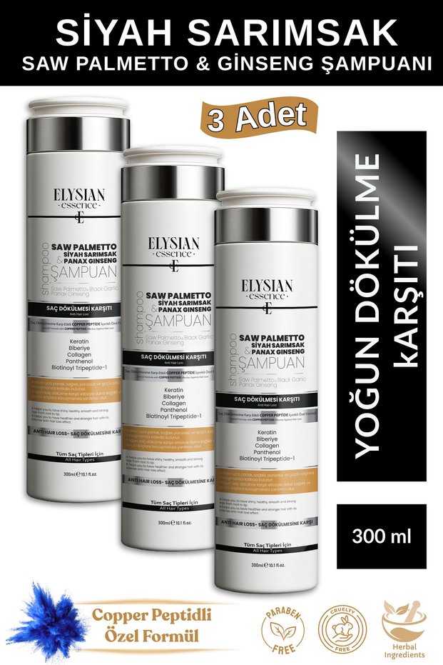 Saw Palmetto & Black Garlic & Ginseng Shampoo 3 Pieces | Copper Peptide Anti-Hair Loss