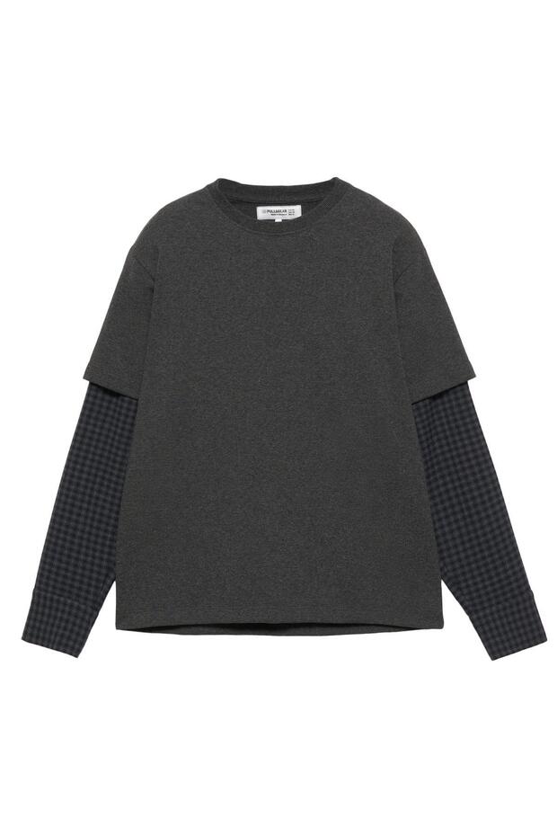 Kareli çift kollu t-shirt - 8