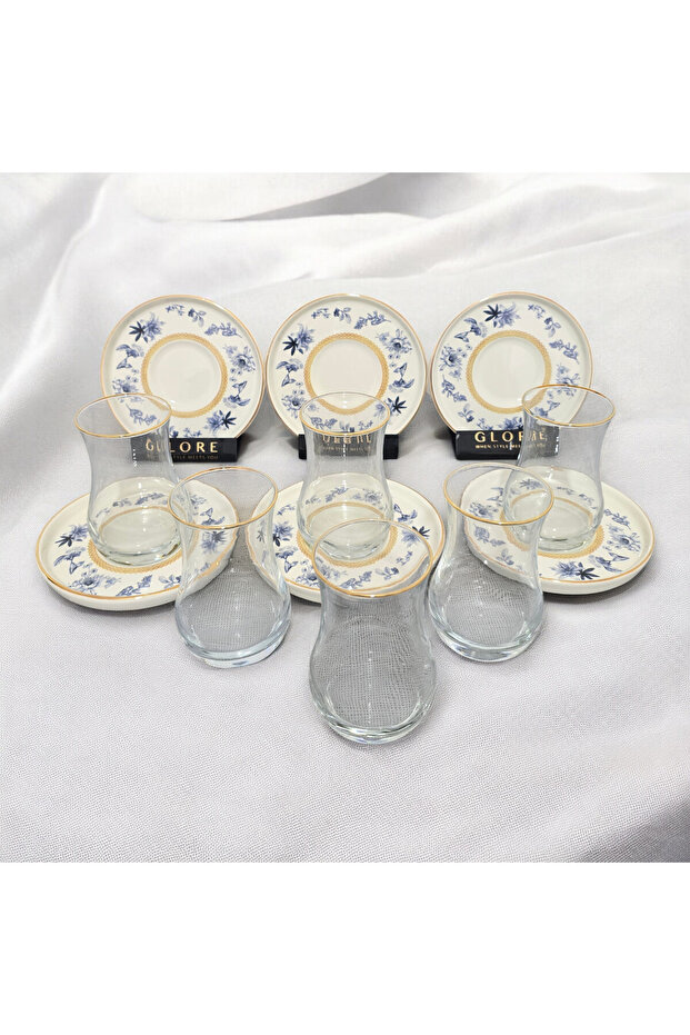 Blue Bird Gold Gilded 6-Person Tea Cup Set