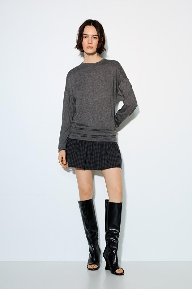 Kareli kombine kısa elbise - 3