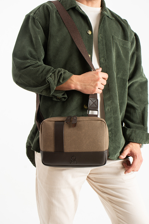 Canvas Faux Leather Crossbody Tablet Bag with Internal Organizer and Adjustable Strap Unisex