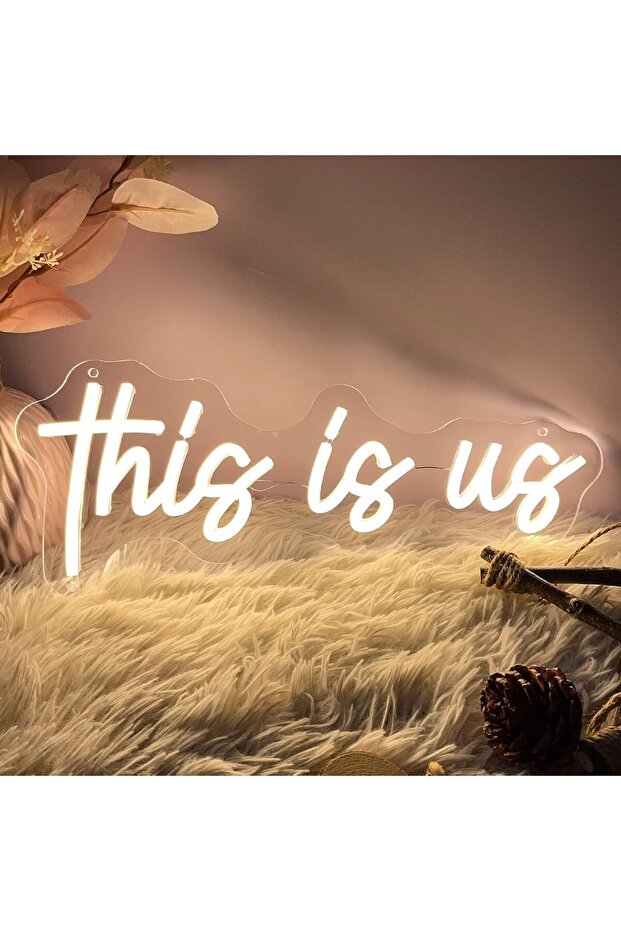 لافتة نيون LED من نوع "This Is Us" مقاس 40 × 16 سم، ديكور أكريليك أبيض دافئ