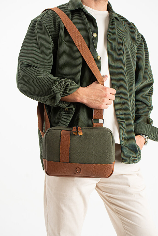 Canvas Faux Leather Crossbody Tablet Bag with Internal Organizer and Adjustable Strap Unisex