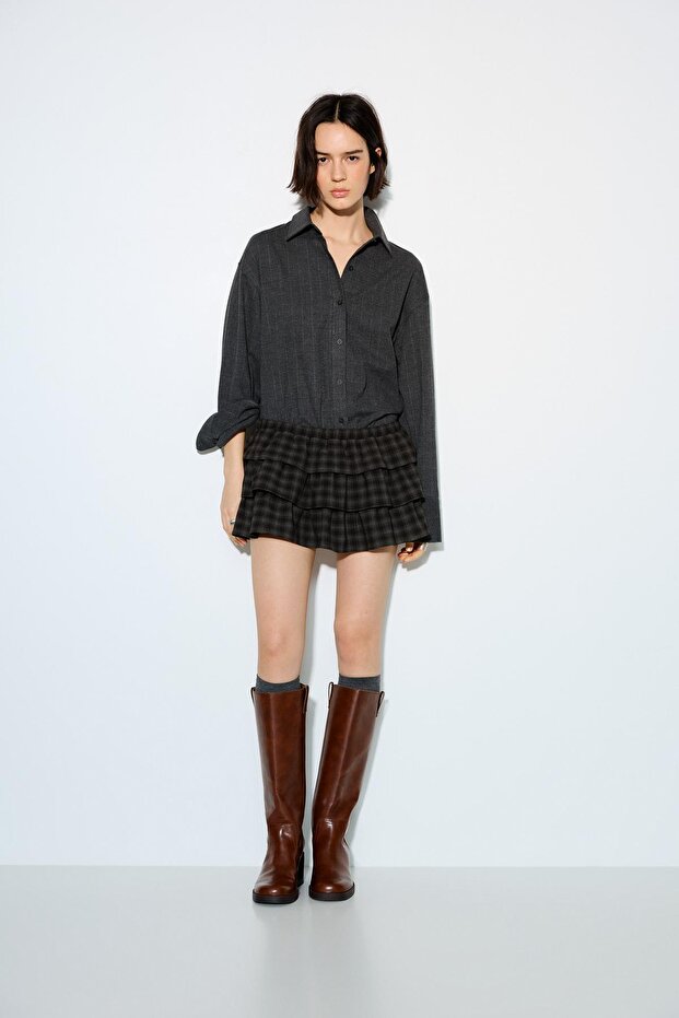 Volanlı kareli şort etek - 3