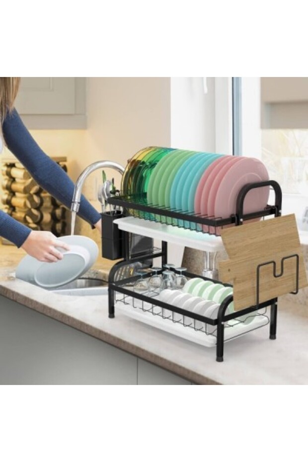 Stackable dish rack, 2 levels, black - 4