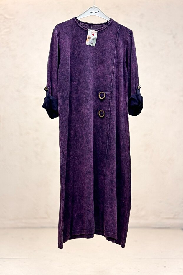 Side double buckle long organic cotton dress