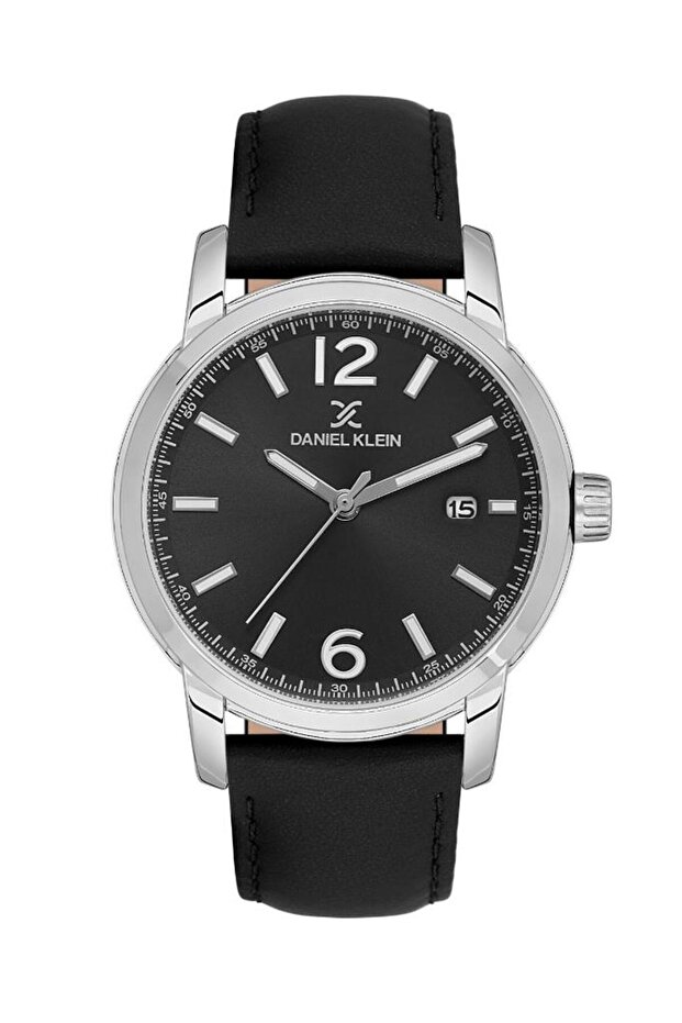 Dk.1.13798-1 Men's Black Wristwatch with Calendar Display and 5 Atm Water Resistance Leather Strap
