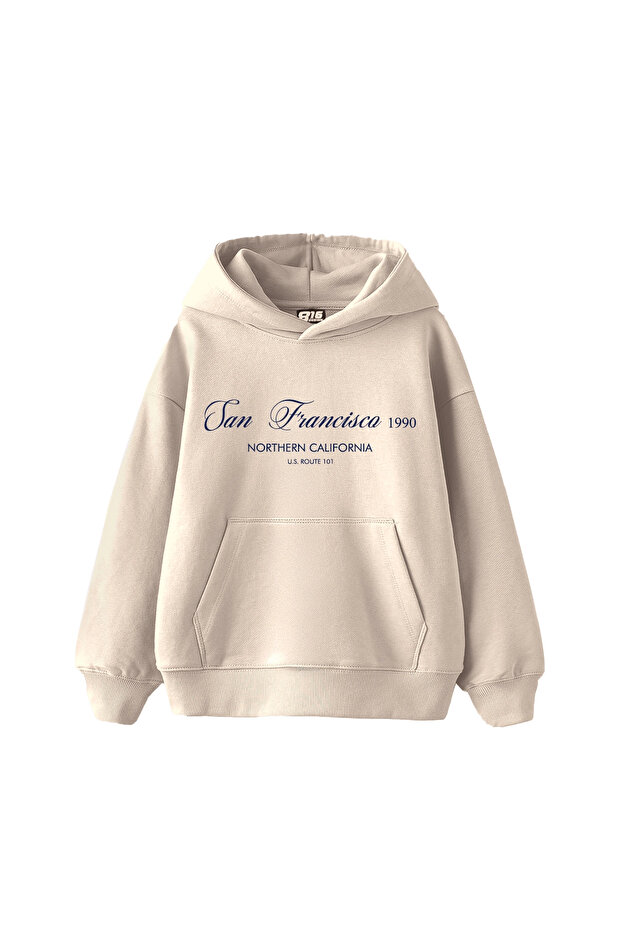 San Francisco 1990 Printed Oversized Unisex Beige Hoodie