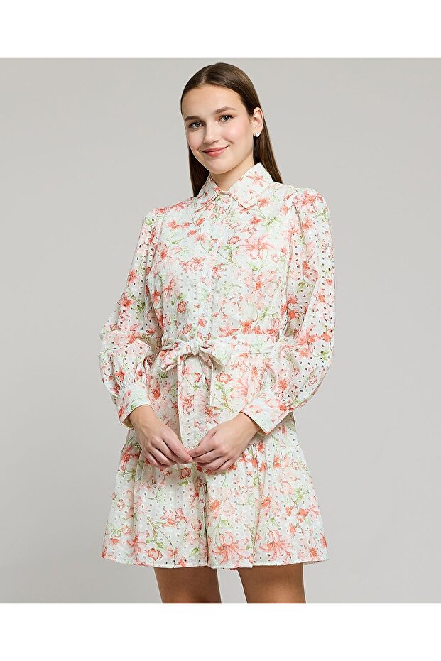 Floral Print Shirt Dress with Long Sleeves