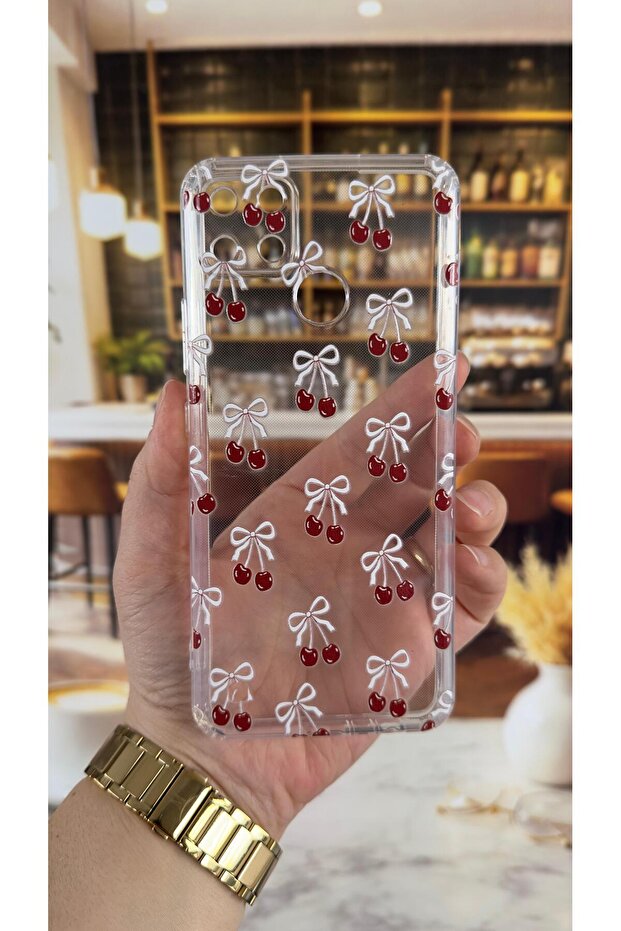 Realme C21Y Compatible Cherry Patterned Transparent Shock-Absorbing Camera Protected Clear Case - 2