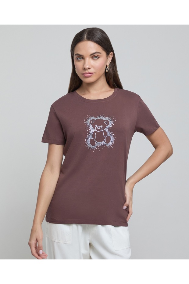 Embellished T-Shirt with Crew Neck and Short Sleeves